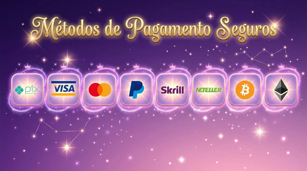 Métodos de pagamento aceitos: PIX, Visa, Mastercard, PayPal, Skrill, Neteller, Bitcoin e Ethereum